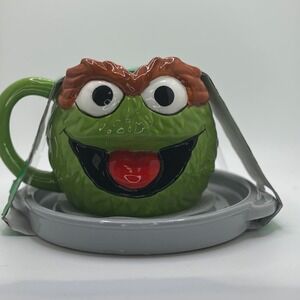 Sesame Street Oscar the Grouch Mug and Cookie Plate 2 Piece Set Hand Painted